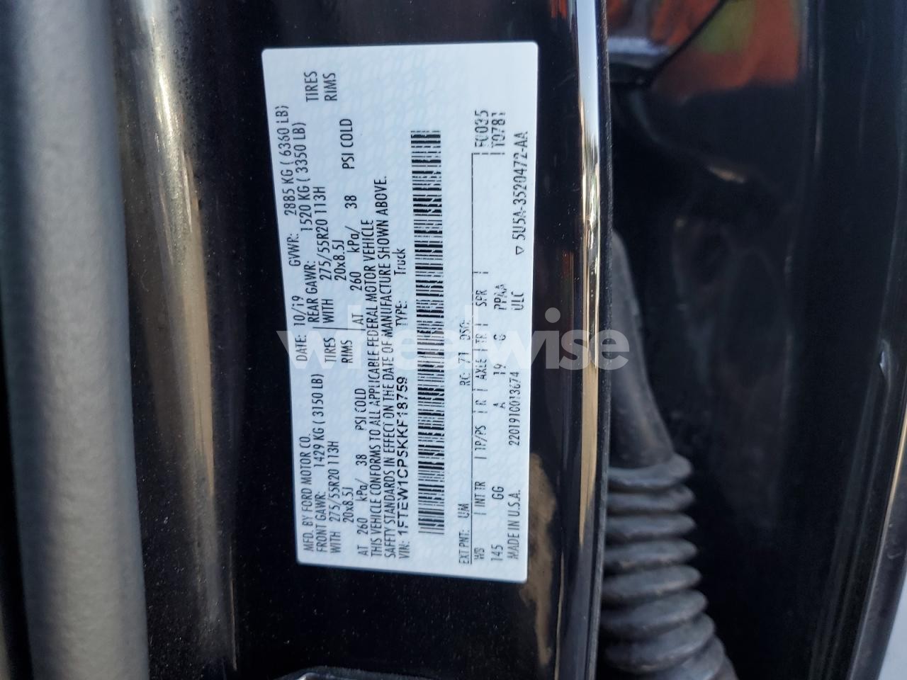 Photo 12 of 2019 FORD F150 SUPERCREW (VIN 1FTEW1CP5KKF18759)