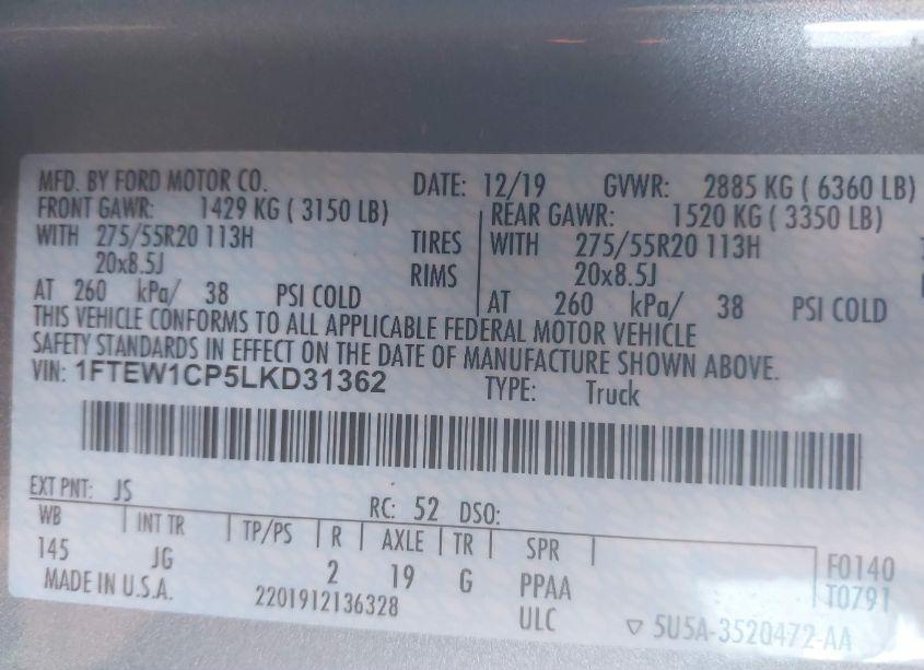 Photo 9 of 2020 Ford F-150 XL (VIN 1FTEW1CP5LKD31362)