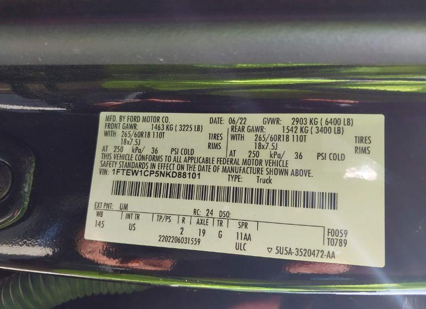 Photo 9 of 2022 Ford F-150 XLT (VIN 1FTEW1CP5NKD88101)