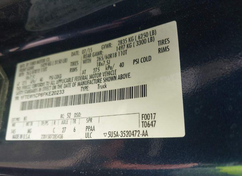 Photo 9 of 2015 Ford F-150 XLT (VIN 1FTEW1CP6FKE20233)