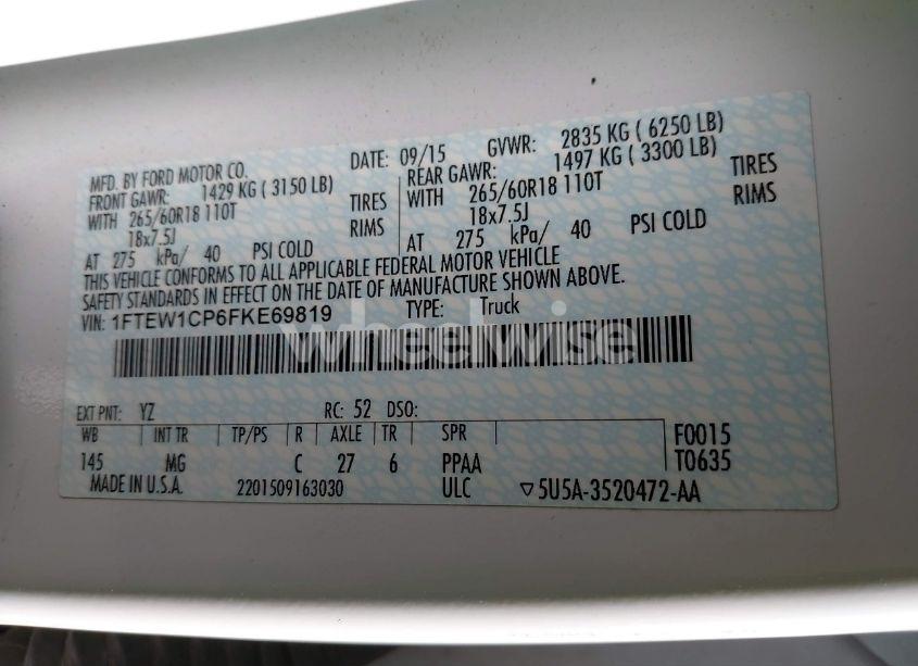 Photo 9 of 2015 Ford F-150 XLT (VIN 1FTEW1CP6FKE69819)