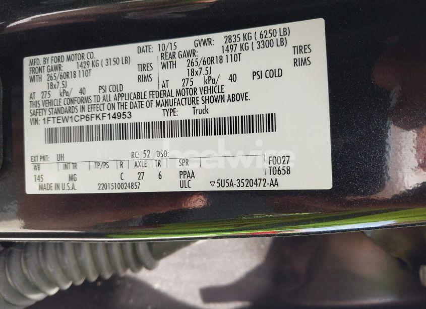 Photo 9 of 2015 Ford F-150 XLT (VIN 1FTEW1CP6FKF14953)