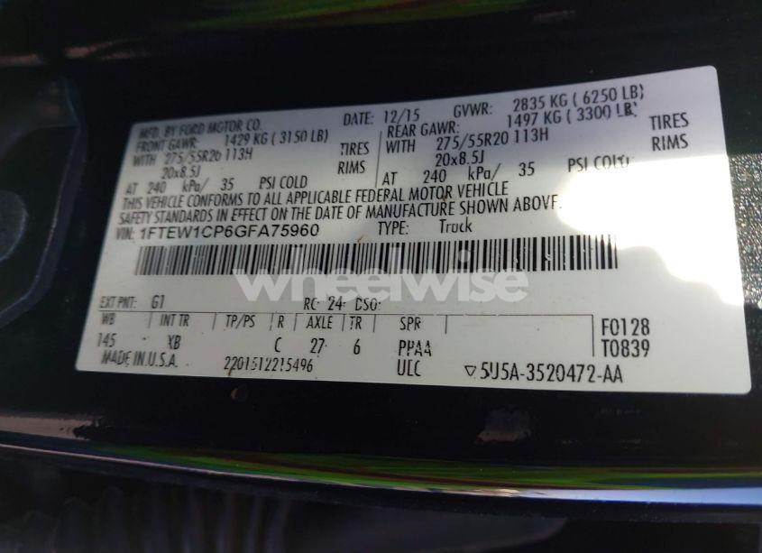 Photo 9 of 2016 Ford F-150 XLT (VIN 1FTEW1CP6GFA75960)