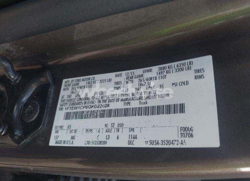 Photo 9 of 2016 Ford F-150 XLT (VIN 1FTEW1CP6GKD22028)