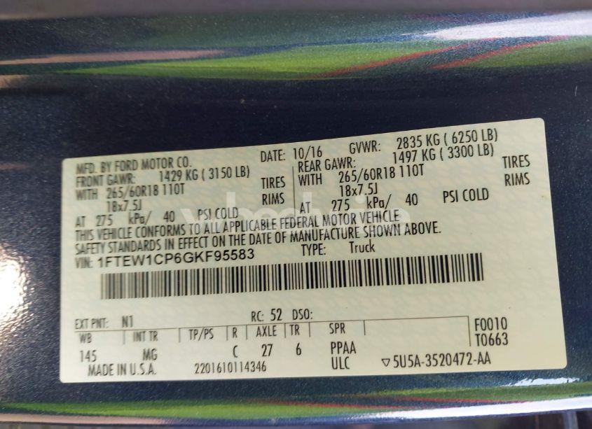 Photo 9 of 2016 Ford F-150 XLT (VIN 1FTEW1CP6GKF95583)