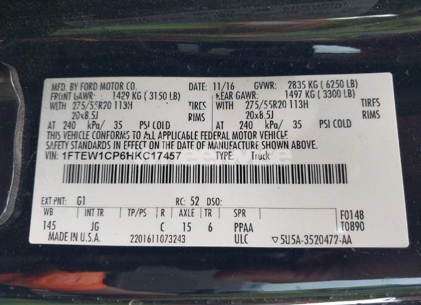 Photo 9 of 2017 Ford F-150 XL (VIN 1FTEW1CP6HKC17457)