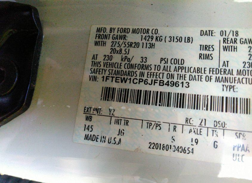 Photo 9 of 2018 Ford F-150 XL (VIN 1FTEW1CP6JFB49613)