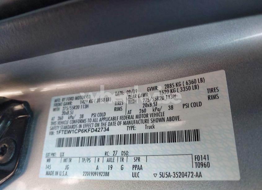 Photo 9 of 2019 Ford F-150 XL (VIN 1FTEW1CP6KFD42734)