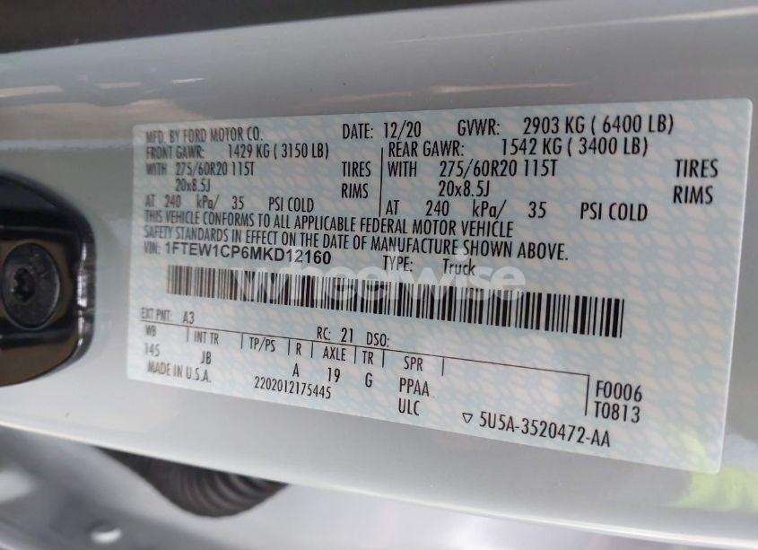 Photo 9 of 2021 Ford F-150 XL (VIN 1FTEW1CP6MKD12160)