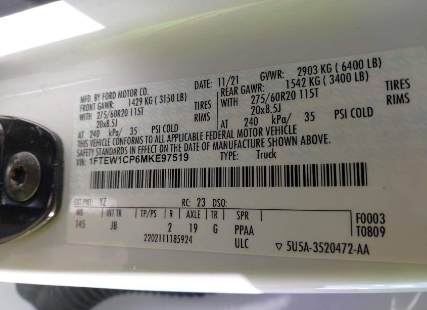 Photo 9 of 2021 Ford F-150 XL (VIN 1FTEW1CP6MKE97519)