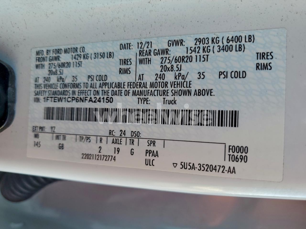 Photo 12 of 2022 FORD F150 SUPERCREW (VIN 1FTEW1CP6NFA24150)