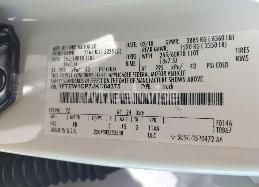 Photo 9 of 2018 Ford F-150 XLT (VIN 1FTEW1CP7JKD64375)