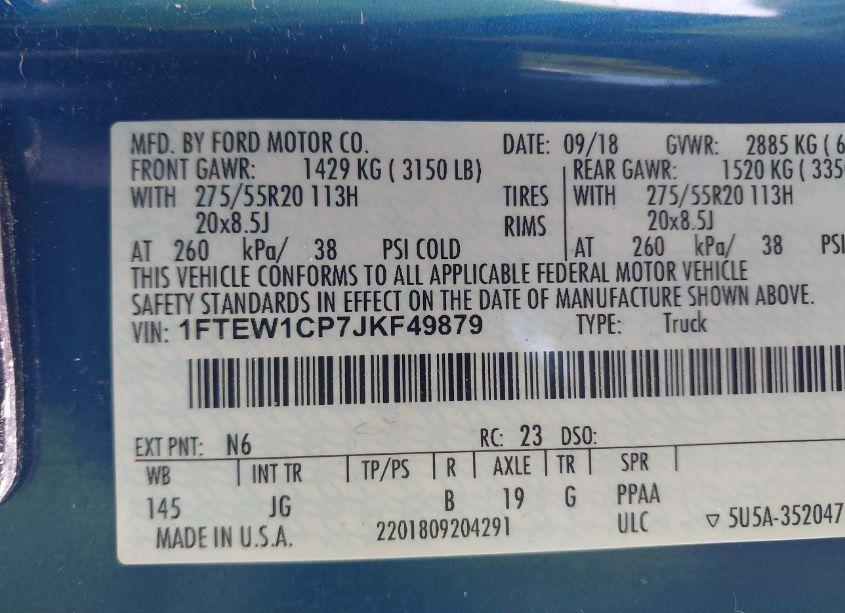 Photo 9 of 2018 Ford F-150 XL (VIN 1FTEW1CP7JKF49879)