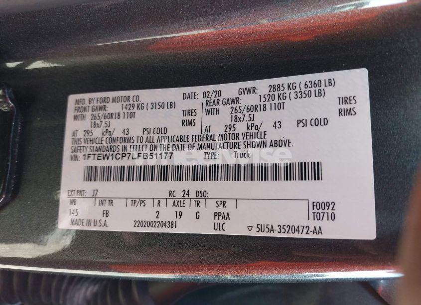 Photo 9 of 2020 Ford F-150 XLT (VIN 1FTEW1CP7LFB51177)