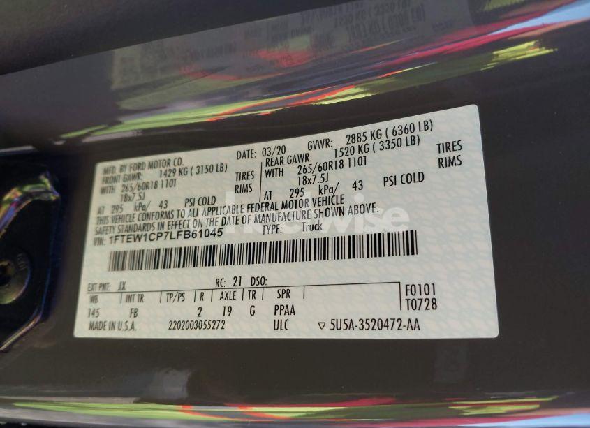 Photo 9 of 2020 Ford F-150 XLT (VIN 1FTEW1CP7LFB61045)