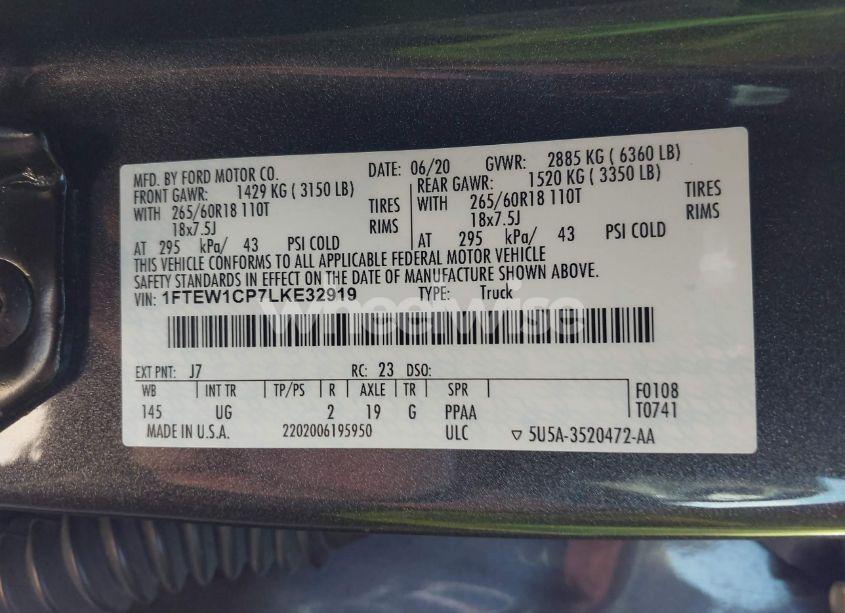 Photo 9 of 2020 Ford F-150 XLT (VIN 1FTEW1CP7LKE32919)