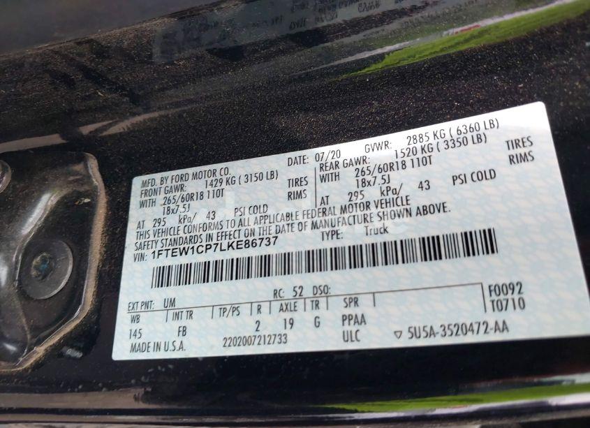 Photo 9 of 2020 Ford F-150 XLT (VIN 1FTEW1CP7LKE86737)