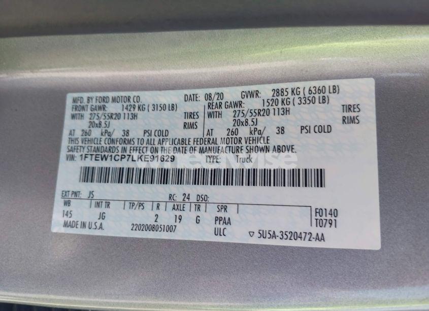 Photo 9 of 2020 Ford F-150 XL (VIN 1FTEW1CP7LKE91629)