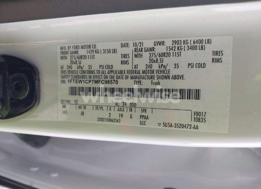 Photo 9 of 2021 Ford F-150 XL (VIN 1FTEW1CP7MFC98570)