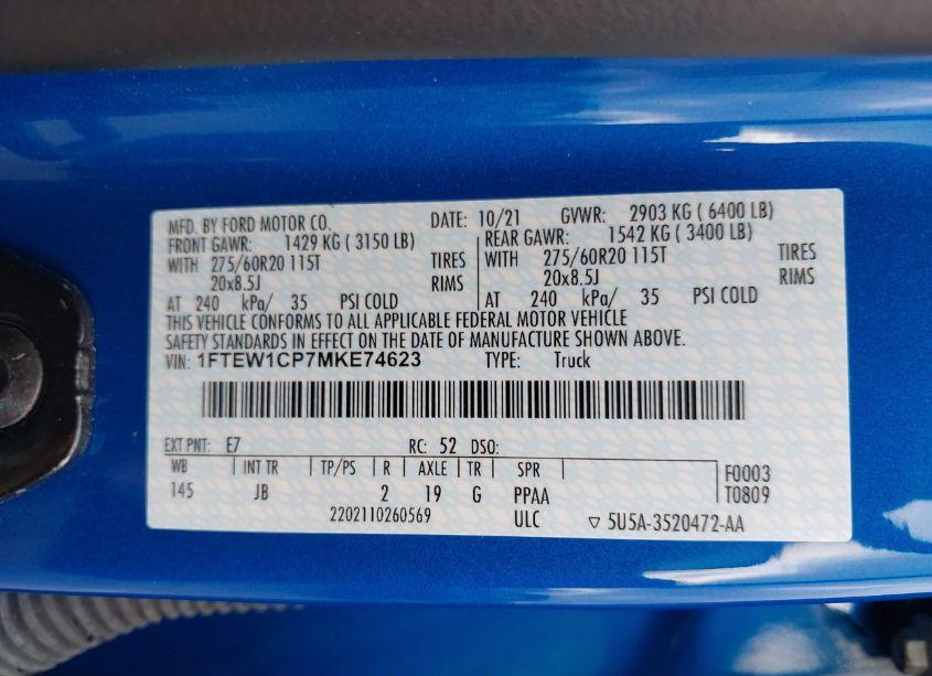 Photo 9 of 2021 Ford F-150 XL (VIN 1FTEW1CP7MKE74623)