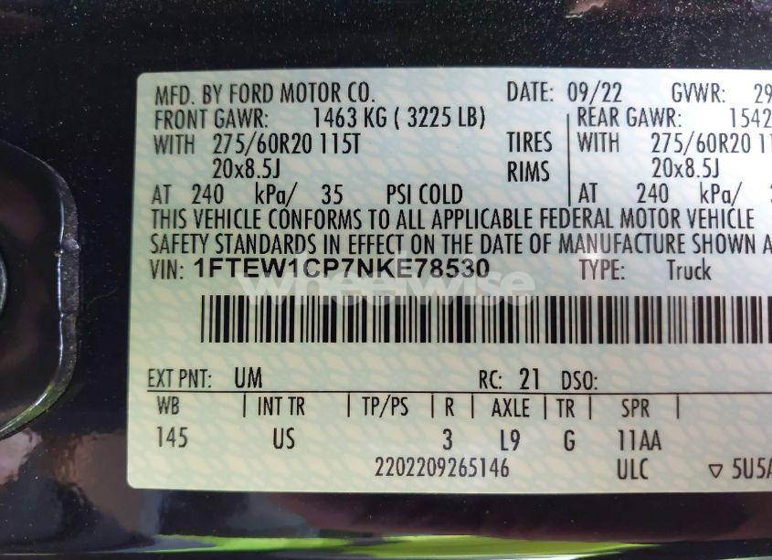 Photo 9 of 2022 Ford F-150 XLT (VIN 1FTEW1CP7NKE78530)