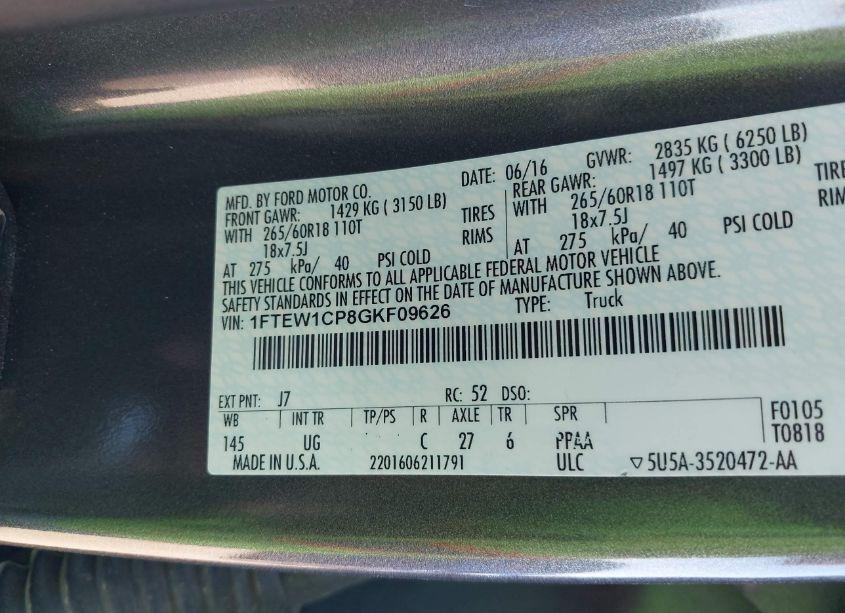 Photo 9 of 2016 Ford F-150 XLT (VIN 1FTEW1CP8GKF09626)