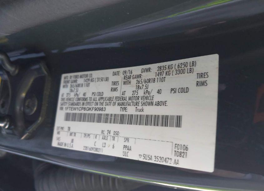 Photo 9 of 2016 Ford F-150 XLT (VIN 1FTEW1CP8GKF90983)