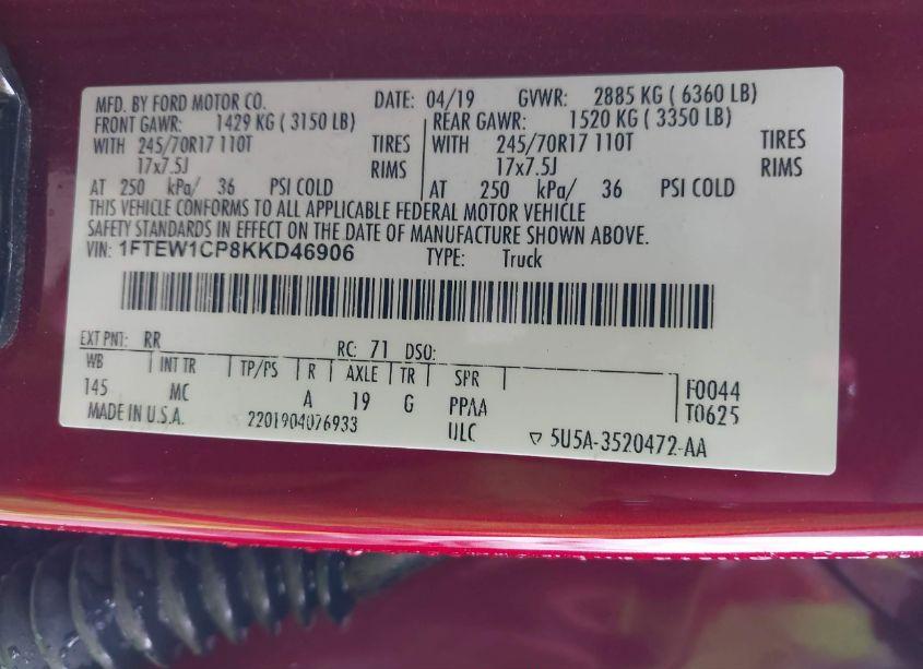 Photo 9 of 2019 Ford F-150 XLT (VIN 1FTEW1CP8KKD46906)
