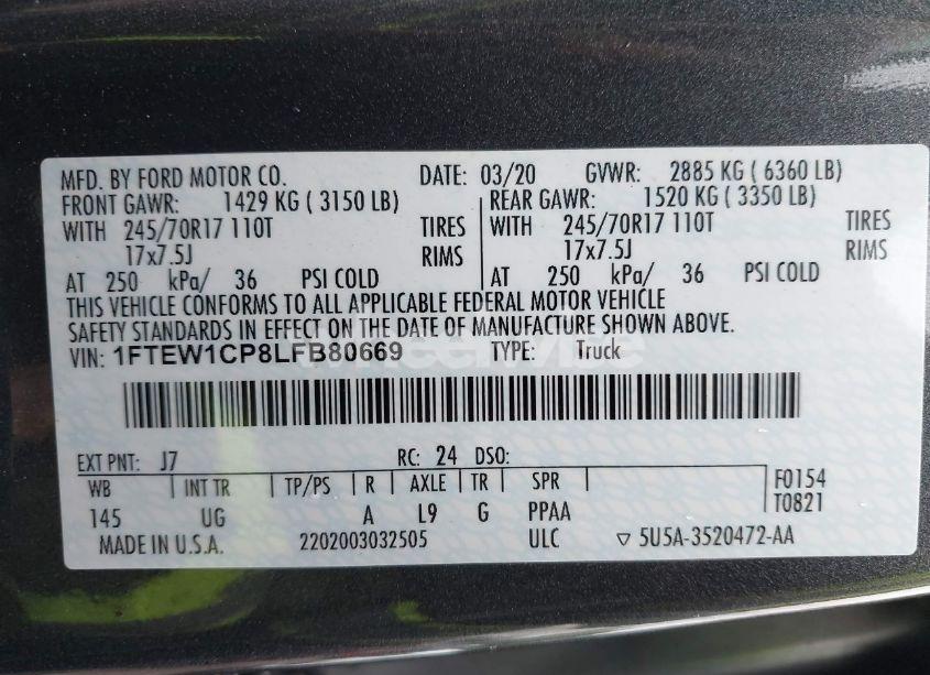 Photo 9 of 2020 Ford F-150 XLT (VIN 1FTEW1CP8LFB80669)