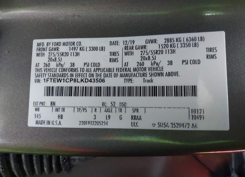 Photo 9 of 2020 Ford F-150 LARIAT (VIN 1FTEW1CP8LKD43506)