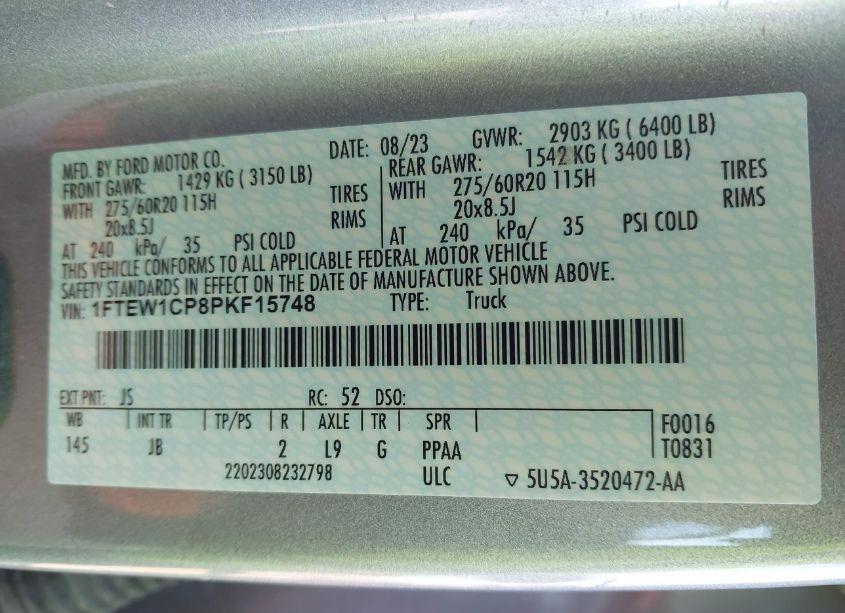 Photo 9 of 2023 Ford F-150 XL (VIN 1FTEW1CP8PKF15748)