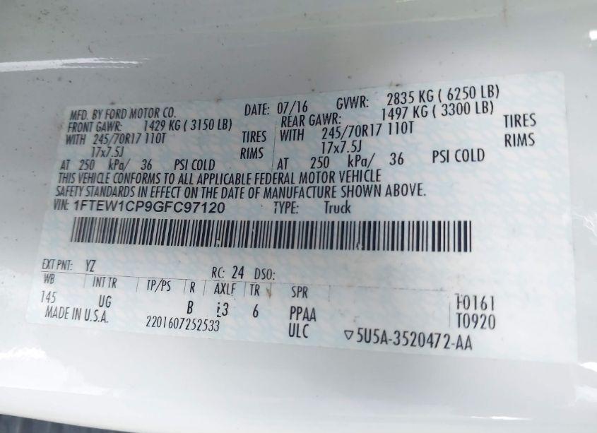 Photo 9 of 2016 Ford F-150 (VIN 1FTEW1CP9GFC97120)