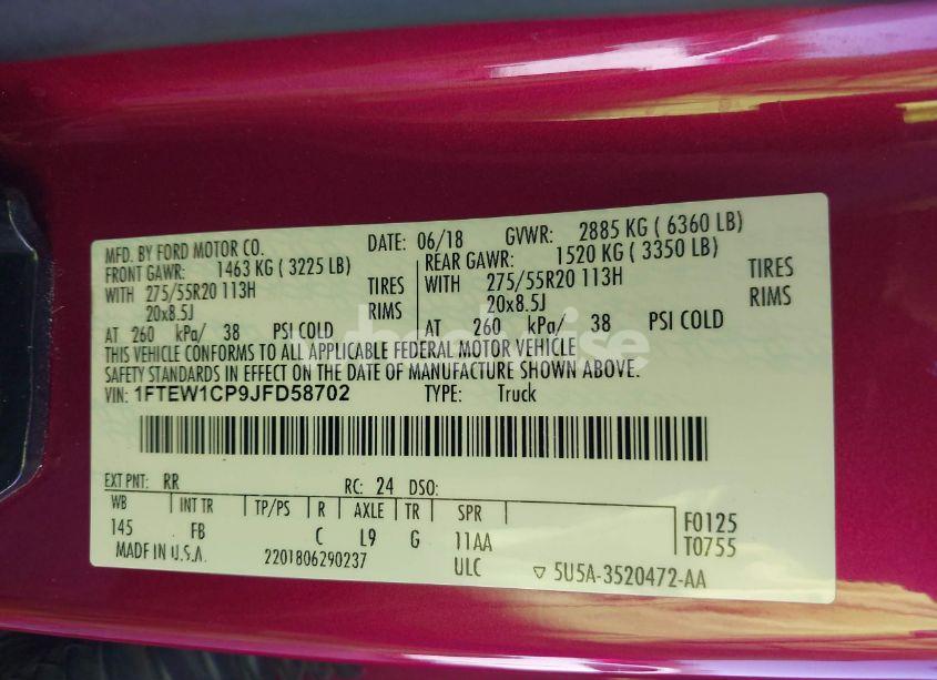 Photo 9 of 2018 Ford F-150 XLT (VIN 1FTEW1CP9JFD58702)