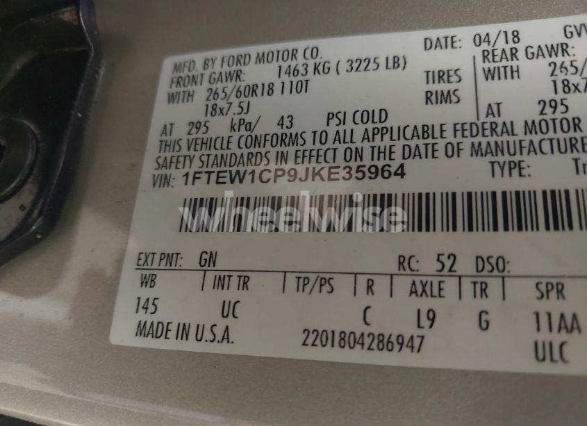 Photo 9 of 2018 Ford F-150 XLT (VIN 1FTEW1CP9JKE35964)