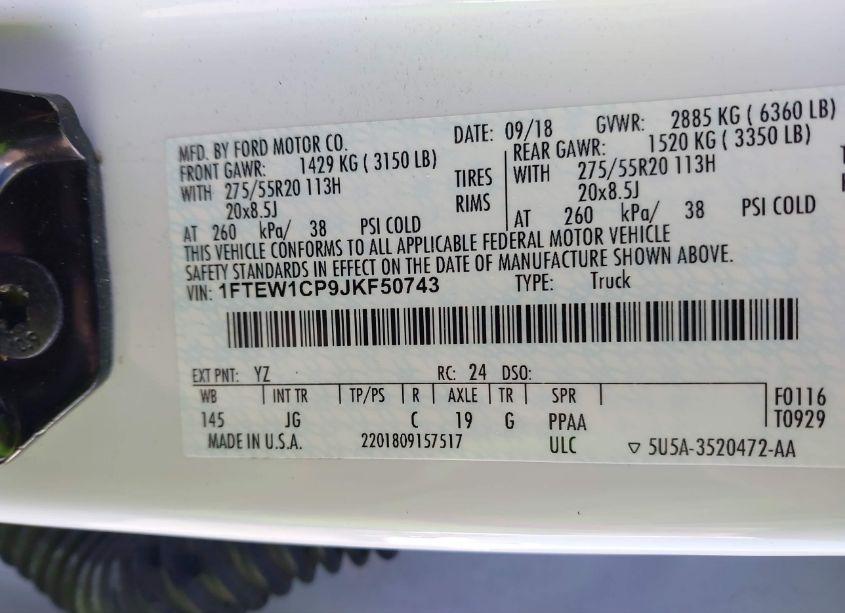 Photo 9 of 2018 Ford F-150 XL (VIN 1FTEW1CP9JKF50743)