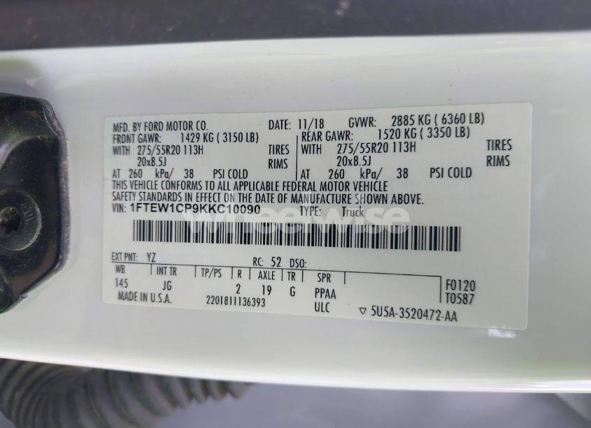 Photo 9 of 2019 Ford F-150 XL (VIN 1FTEW1CP9KKC10090)