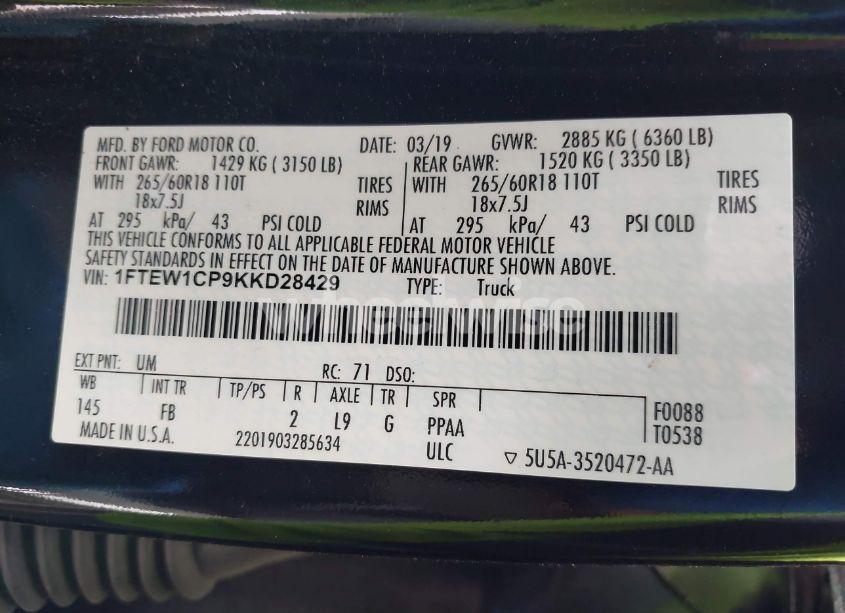 Photo 9 of 2019 Ford F-150 XLT (VIN 1FTEW1CP9KKD28429)
