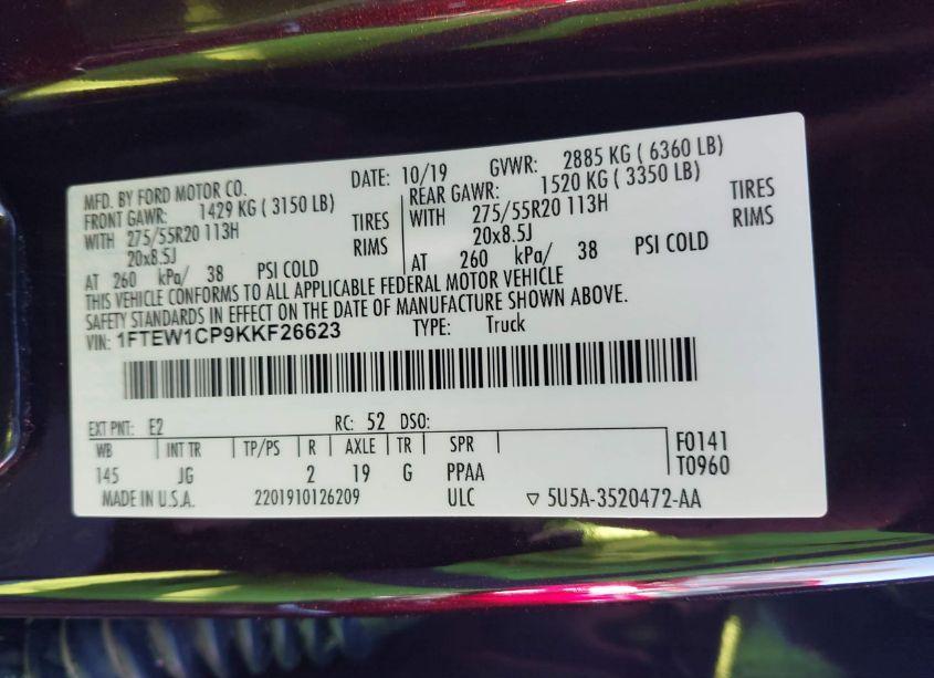 Photo 9 of 2019 Ford F-150 XL (VIN 1FTEW1CP9KKF26623)