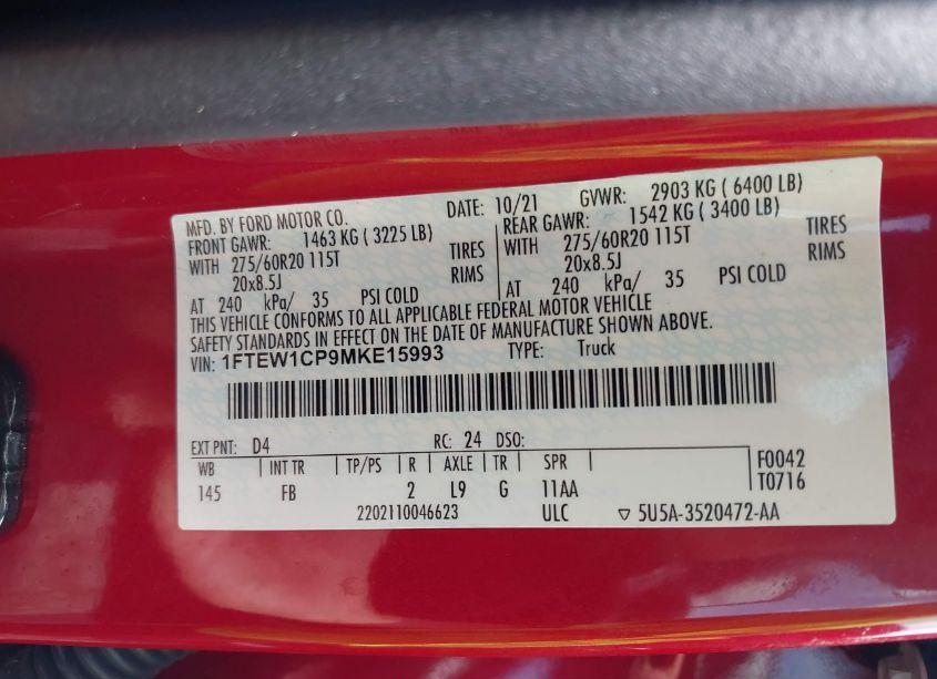 Photo 9 of 2021 Ford F-150 XLT (VIN 1FTEW1CP9MKE15993)