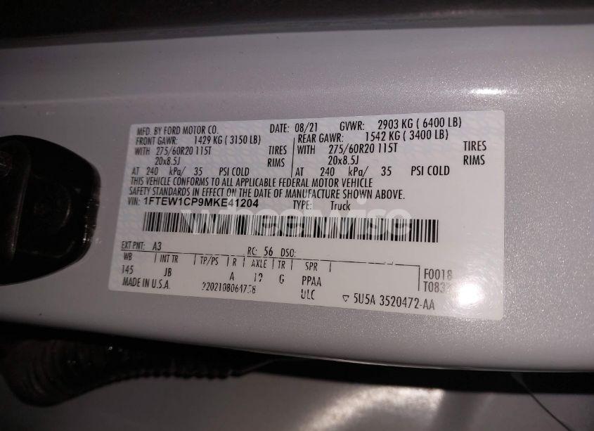 Photo 9 of 2021 Ford F-150 XL (VIN 1FTEW1CP9MKE41204)