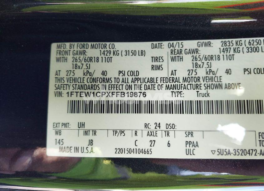 Photo 9 of 2015 Ford F-150 XLT (VIN 1FTEW1CPXFFB19876)