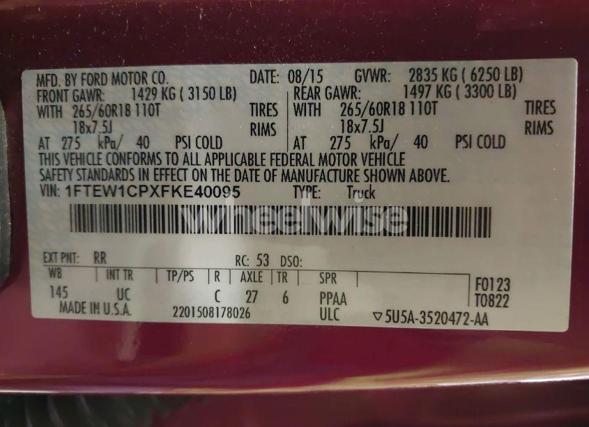 Photo 9 of 2015 Ford F-150 XLT (VIN 1FTEW1CPXFKE40095)