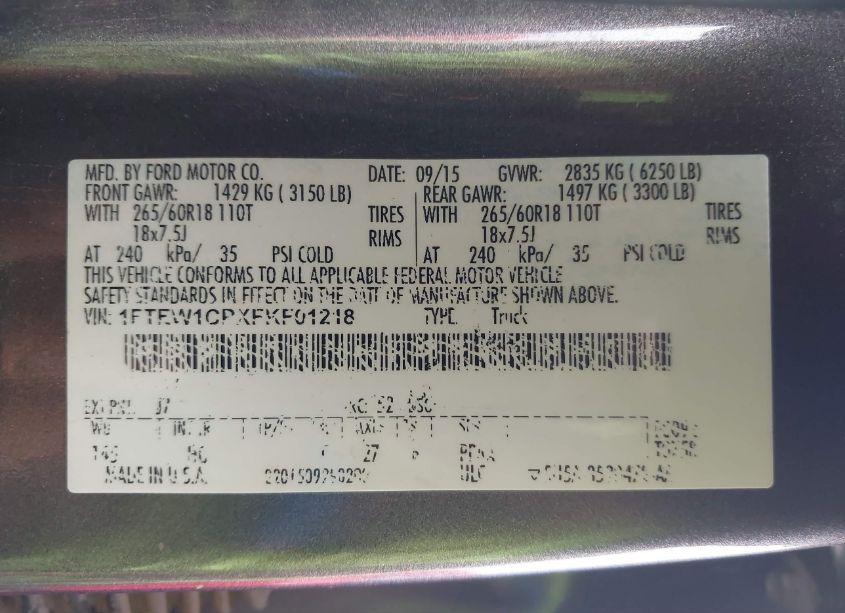 Photo 9 of 2015 Ford F-150 LARIAT (VIN 1FTEW1CPXFKF01218)