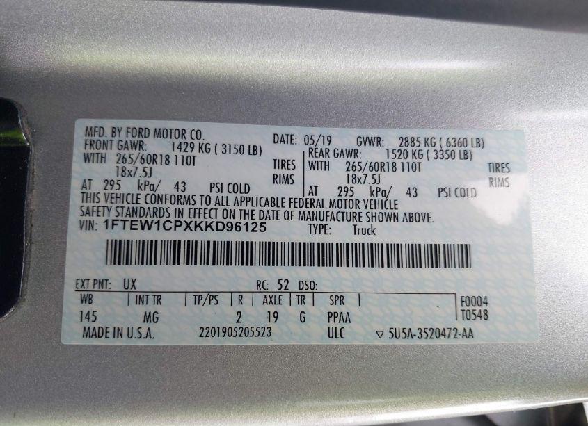 Photo 9 of 2019 Ford F-150 XLT (VIN 1FTEW1CPXKKD96125)