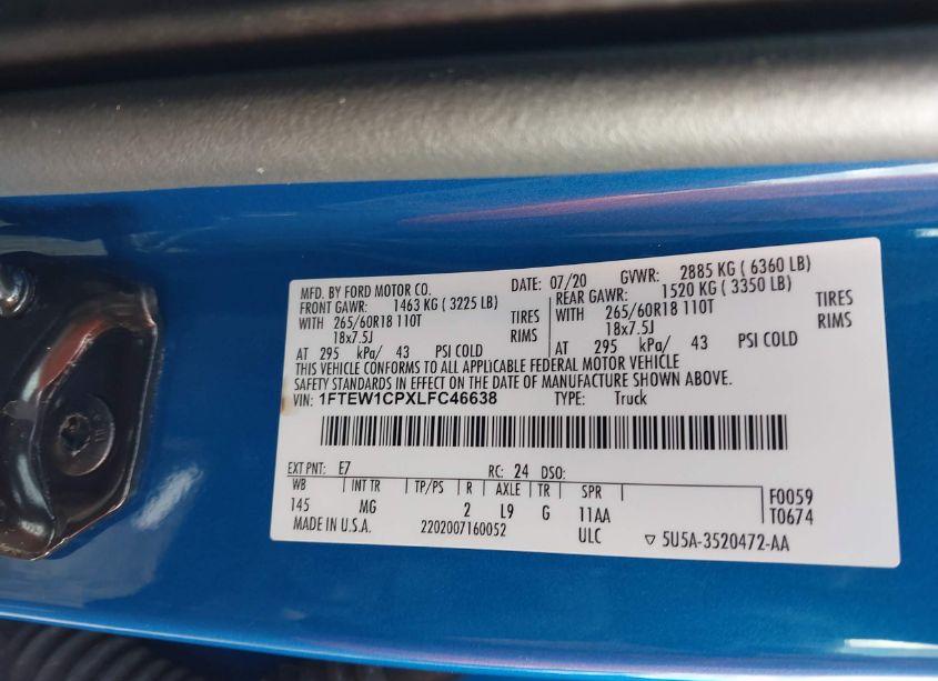 Photo 9 of 2020 Ford F-150 XLT (VIN 1FTEW1CPXLFC46638)