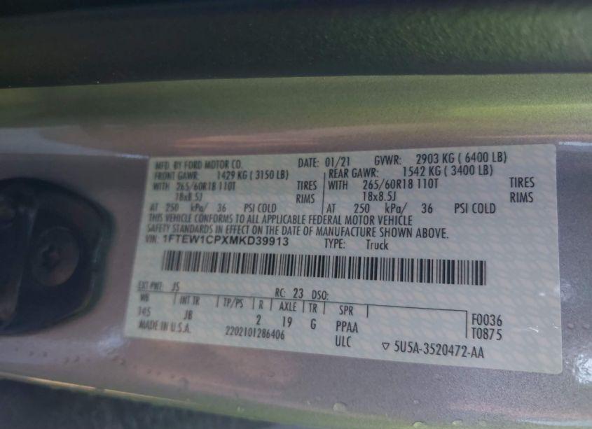 Photo 9 of 2021 Ford F-150 XL (VIN 1FTEW1CPXMKD39913)