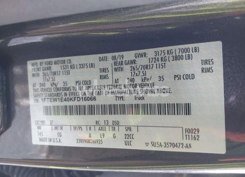 Photo 9 of 2019 Ford F-150 XL (VIN 1FTEW1E40KFD16066)