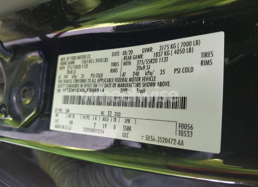 Photo 9 of 2020 Ford F-150 LARIAT (VIN 1FTEW1E40LFB98814)