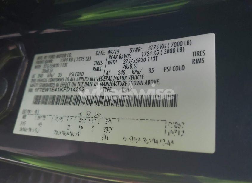 Photo 9 of 2019 Ford F-150 PLATINUM (VIN 1FTEW1E41KFD14262)