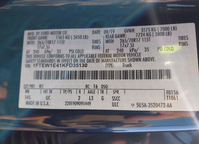Photo 9 of 2019 Ford F-150 XLT (VIN 1FTEW1E41KFD35130)